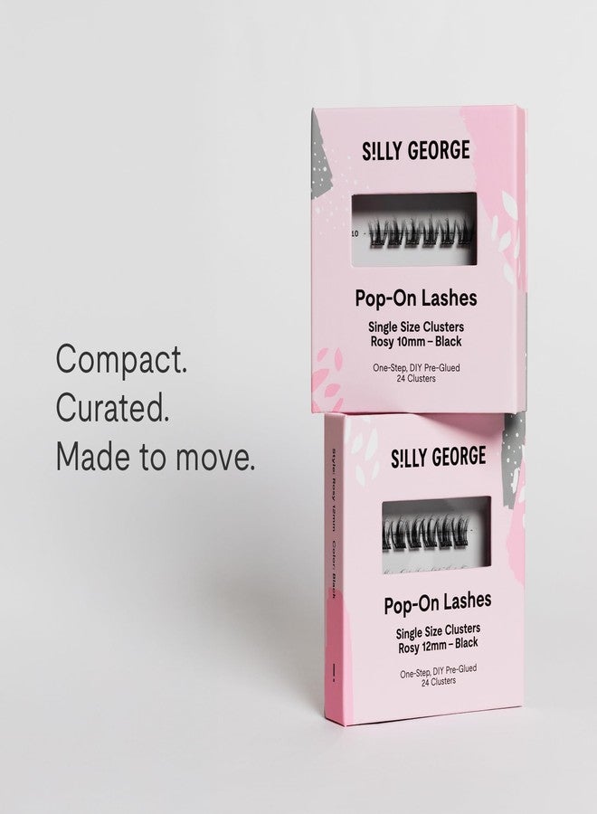Silly George Single-Size Pop-On Lashes - DIY 1-Step Pre-Glued Faux Eyelash Cluster Kit, Natural Look Extensions, Pack of 24 Individual Clusters, Black - Rosy, 12mm - Image 4